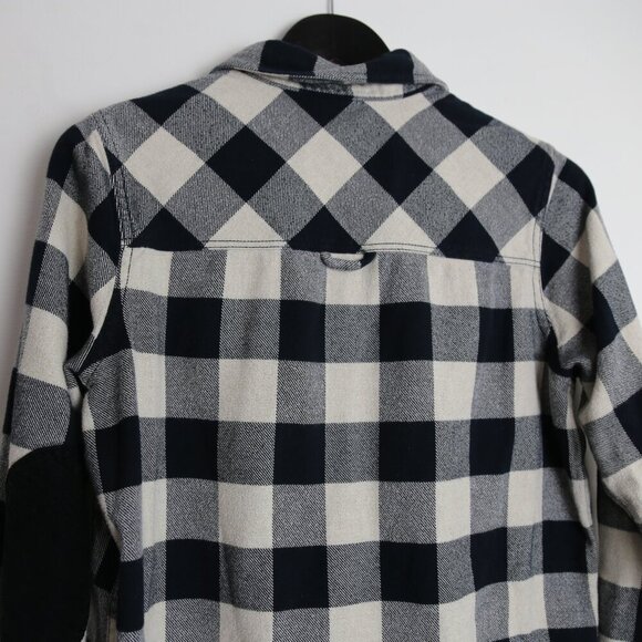 Roots Mens Plaid Elbow Patch Flannel Long Sleeve Shirt Size Small Cream Black - Picture 6 of 9